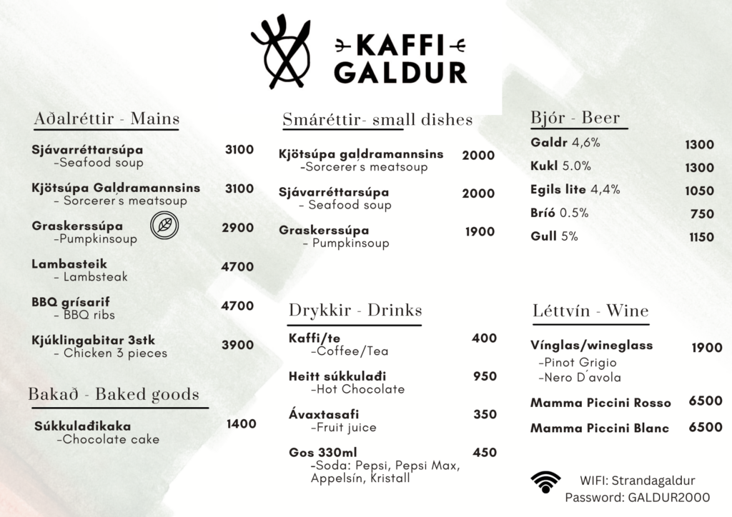 Kaffi Galdur Matseðill